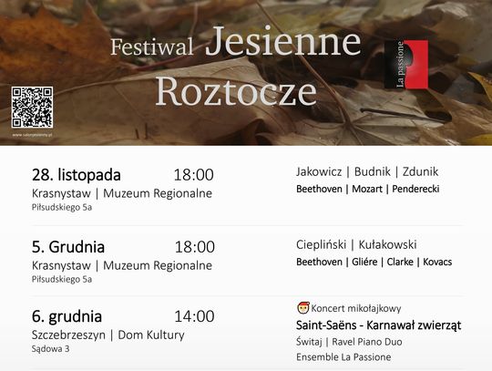 Festiwal Muzyki Kameralnej „Jesienne Roztocze” rozpoczyna się 28 listopada w Krasnymstawie