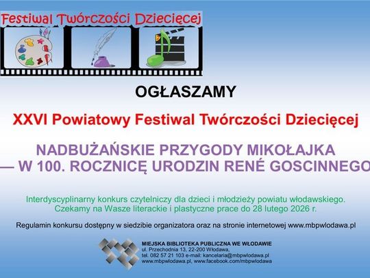 Miejska Biblioteka Publiczna we Włodawie ogłosiła rozpoczęcie XXVI Powiatowego Festiwalu Twórczości Dziecięcej.