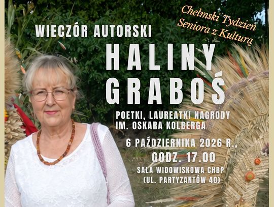 6 października o godzinie 17.00 odbędzie się spotkanie autorskie z Haliną Graboś, poetką i laureatką Nagrody im. Oskara Kolberga 2026.