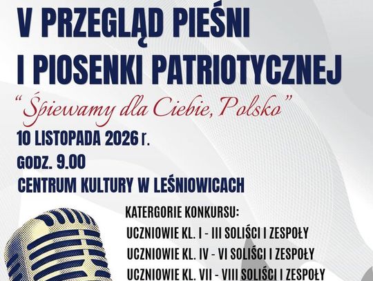 Przesłuchania odbędą się 10 listopada, o godzinie 9:00 w Centrum Kultury w Leśniowicach.