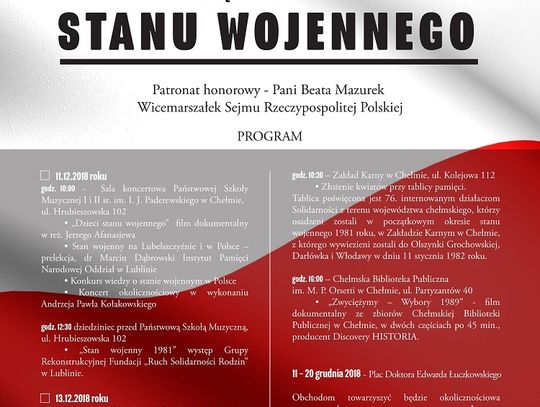 Chełm: Program uroczystości z okazji rocznicy wprowadzenia stanu wojennego