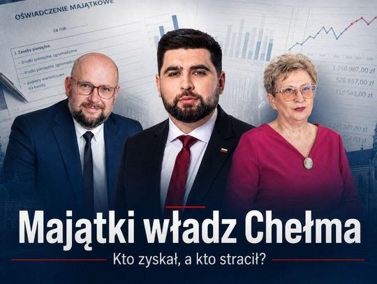 Prezydent Chełma Jakub Banaszek oraz jego zastępcy: Radosław Wnuk i Dorota Cieślik. Porównaliśmy ich oświadczenia majątkowe za 2024 i 2025 rok.