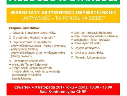 Hospicjum zaprasza na warsztaty obywatelskie "Młodość w starości"