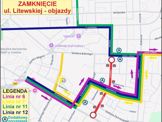 Utrudnienia na ul. Litewskiej. Cztery linie autobusowe jeżdżą objazdem