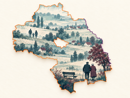 Grafika ilustracyjna przygotowana z wykorzystaniem AI i mapy powiatu chełmskiego