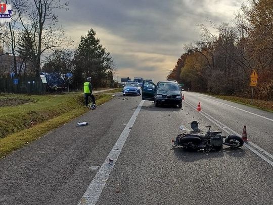 Wypadek na trasie Krasnystaw-Zamość, kierująca skuterem wymusiła pierwszeństwo