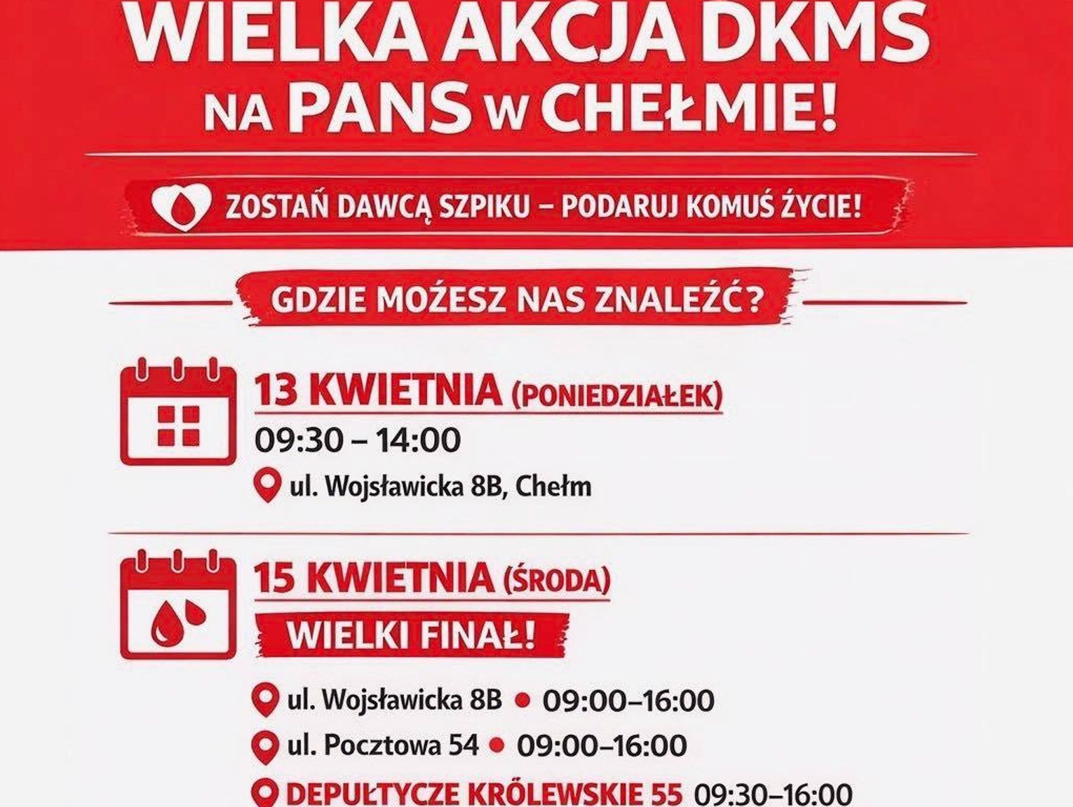 Wiadomości lokalne. Trzy lokalizacje, jeden cel. Studenci PANS zachęcają do rejestracji w bazie DKMS