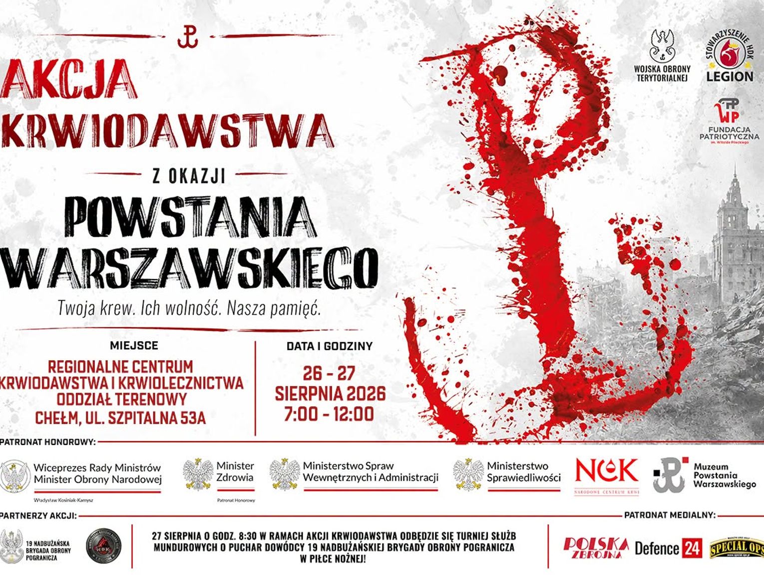 Wiadomości lokalne. Wyjątkowa zbiórka krwi w Chełmie. Będzie też turniej służb mundurowych