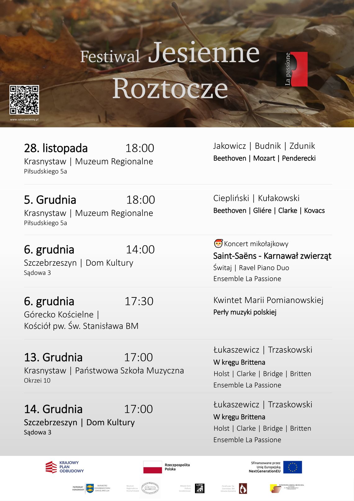 Festiwal Muzyki Kameralnej „Jesienne Roztocze” rozpoczyna się 28 listopada w Krasnymstawie
