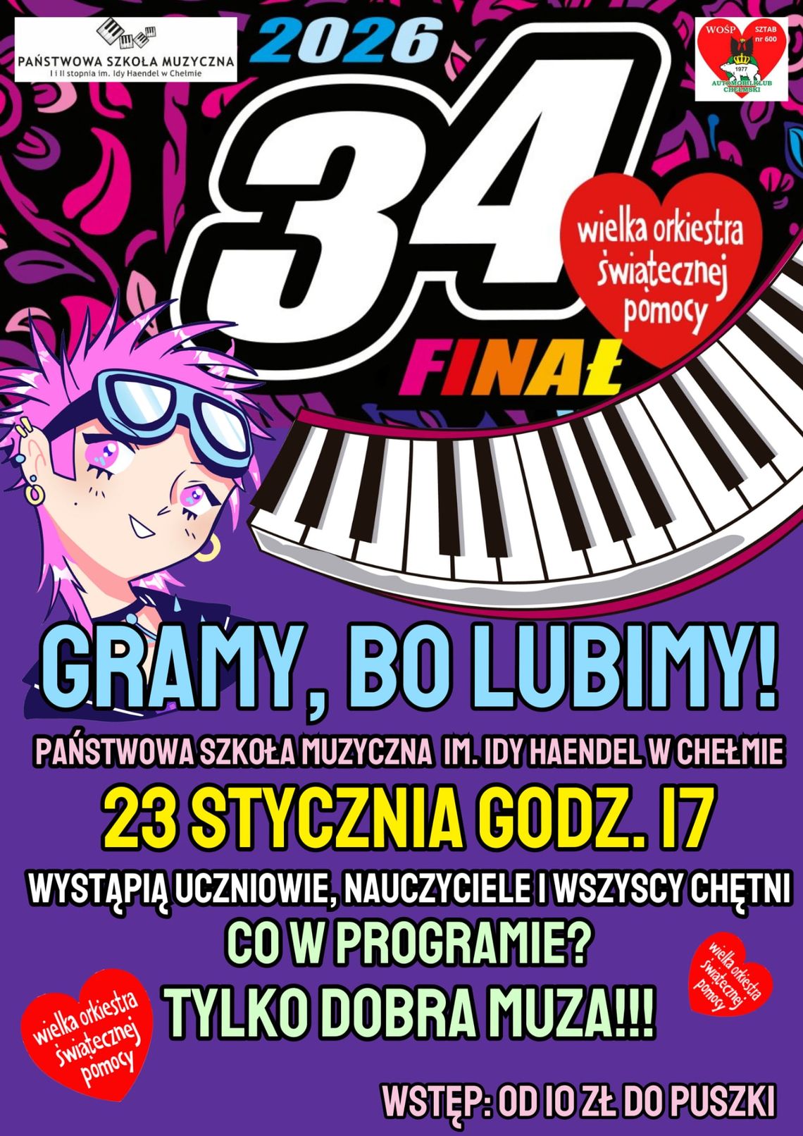 Koncert w szkole muzycznej w Chełmie na rzecz WOŚP odbędzie się 23 stycznia o godzinie 17:00.