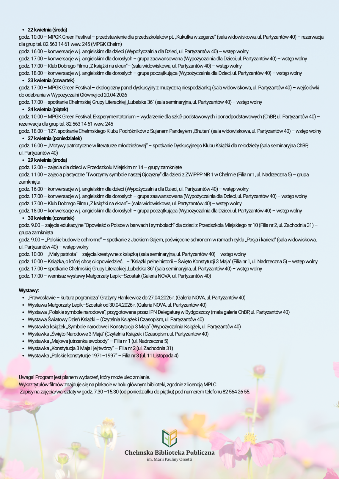 Program ChBP na kwiecień.