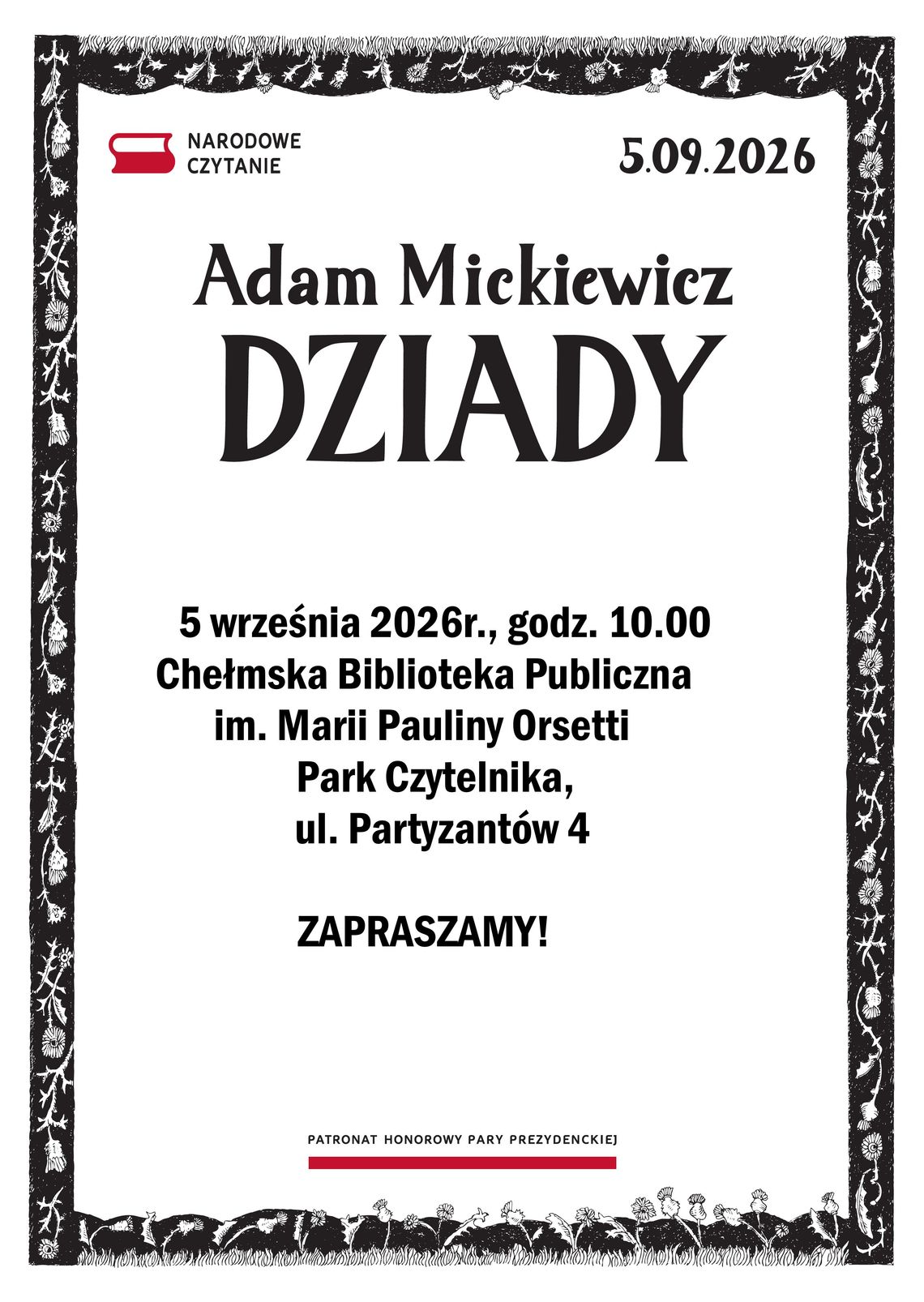 Wydarzenie odbędzie się 5 września o godz. 10.00 w Parku Czytelnika przy ul. Partyzantów 40.