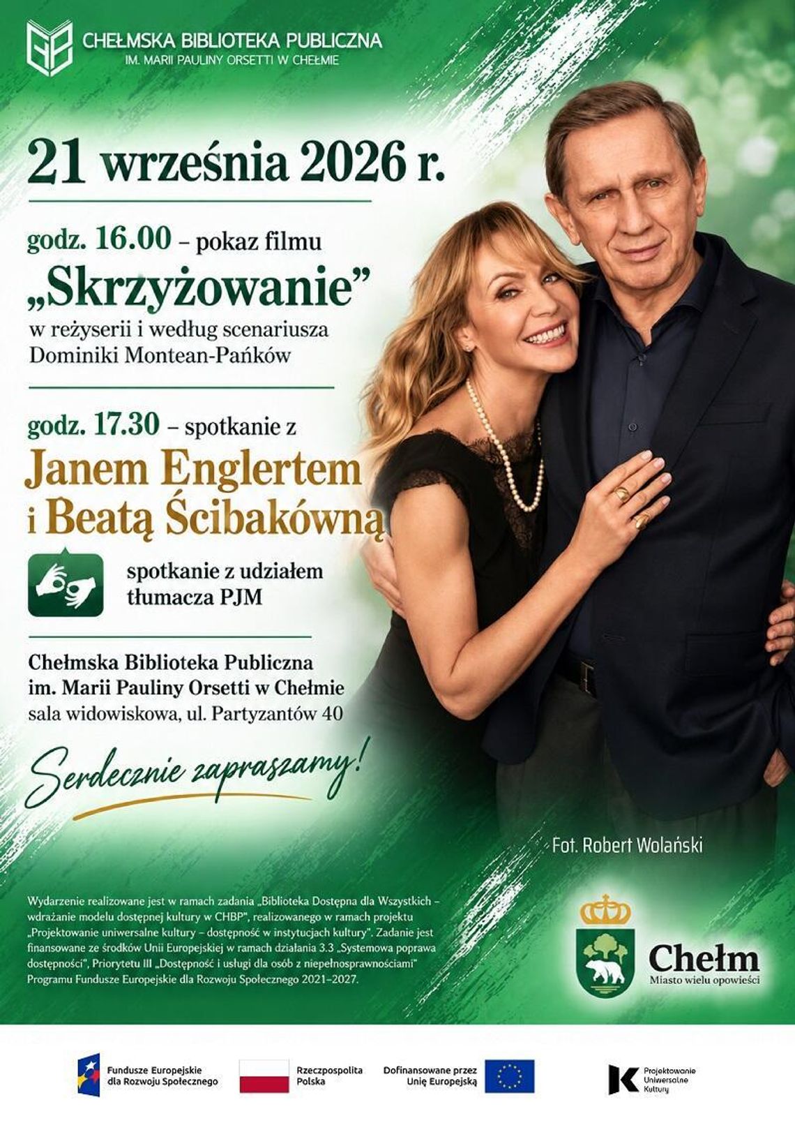 21 września o godzinie 16:00 w sali widowiskowej przy ulicy Partyzantów 40 odbędzie się pokaz filmu Skrzyżowanie oraz spotkanie z odtwórcą głównej roli Janem Englertem i aktorką oraz koproducentką filmu Beata Ścibakówną.