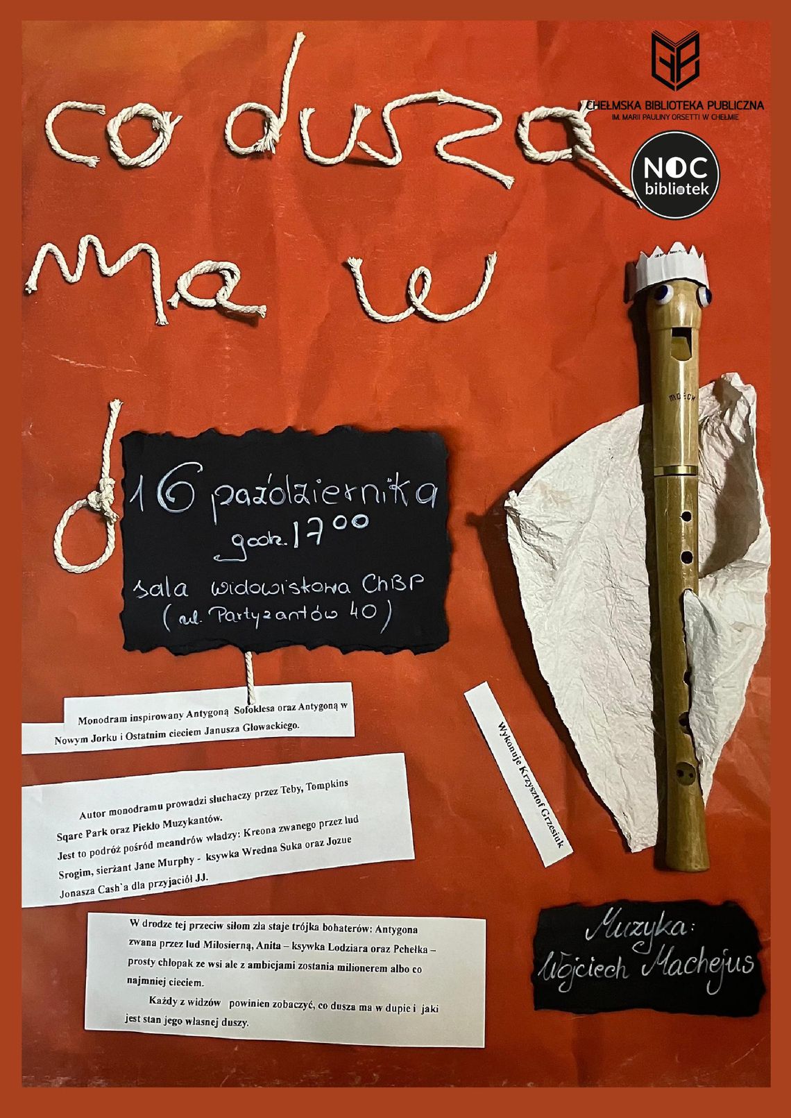 BLIŻEJ KULTURY (odc. 514) - Monodram w Chełmskiej Bibliotece Publicznej 16 października odbędzie się monodram Krzysztofa Grzesiuka „Co dusza ma w d…” o godzinie 17:00 w ChBP.