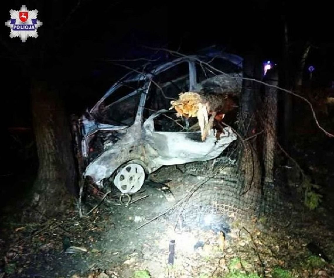Krasnystaw: Samochód uderzył w drzewo i stanął w płomieniach