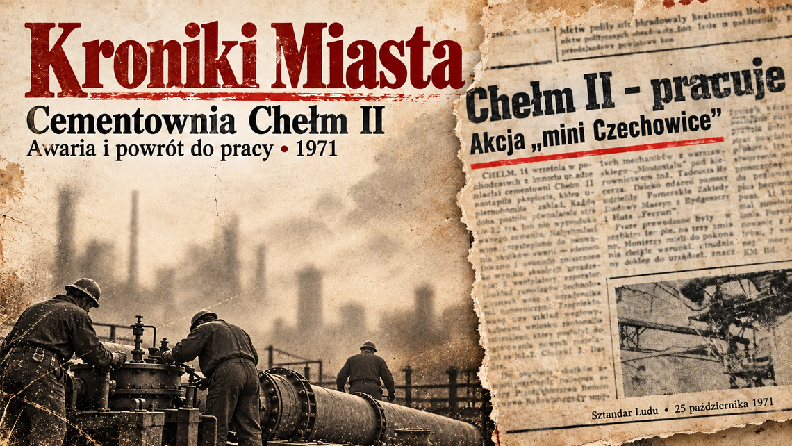 Grafika ilustracyjna przygotowana z wykorzystaniem AI oraz fragmentu artykułu ze „Sztandaru Ludu” z 25 października 1971 r.