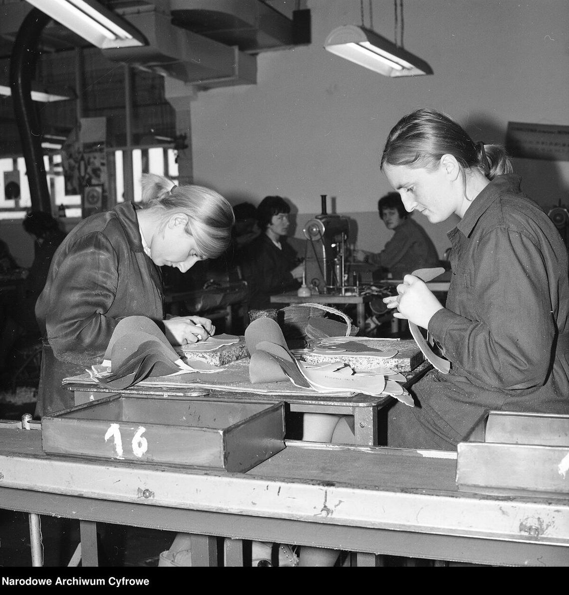 Kroniki miasta. Szkolenie kadr fachowców obuwników na potrzeby Chełmskich Zakładów Obuwia Zdjęcie ilustracyjne/Na zdjęciu pracownicy fabryki obuwia w Warszawie, rok 1969