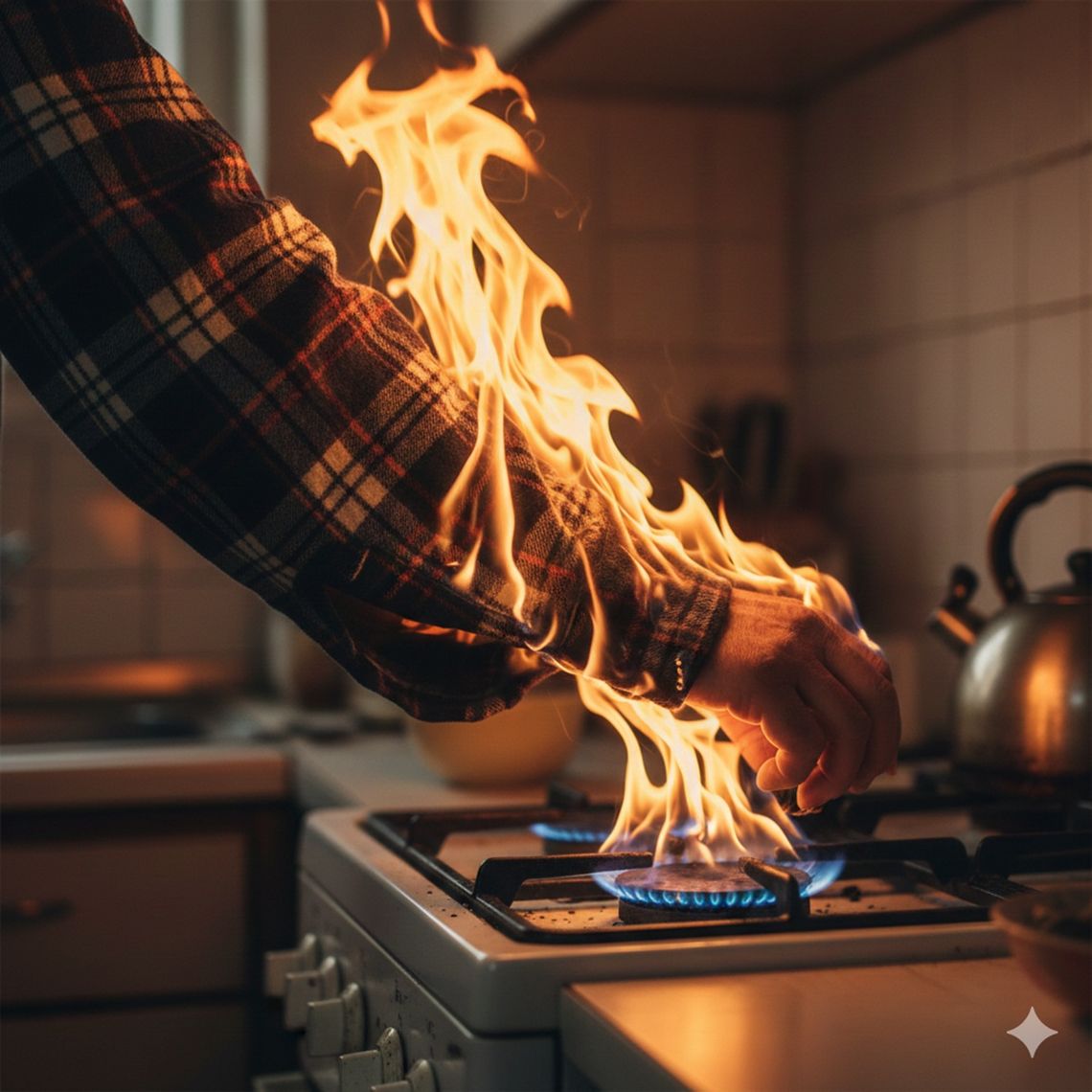 Płonąca koszula i poparzenia. Niebezpieczny incydent kuchenny we Włodawie