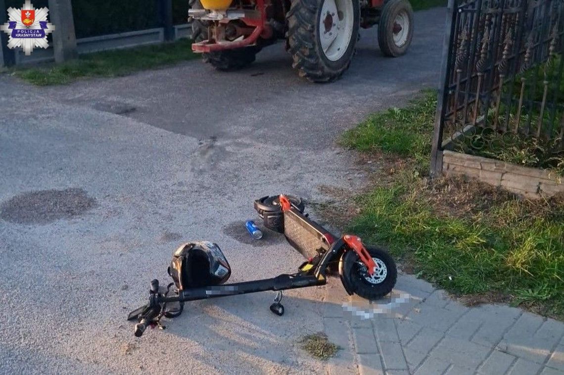 Wiadomości lokalne. 12-latek na hulajnodze zderzył się z ciągnikiem Wiadomości lokalne. 12-latek na hulajnodze zderzył się z ciągnikiem