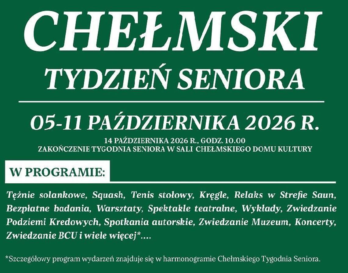 Wiadomości lokalne. Chełmskie instytucje zapraszają seniorów na badania, warsztaty i relaks Wiadomości lokalne. Chełmskie instytucje zapraszają seniorów na badania, warsztaty i relaks