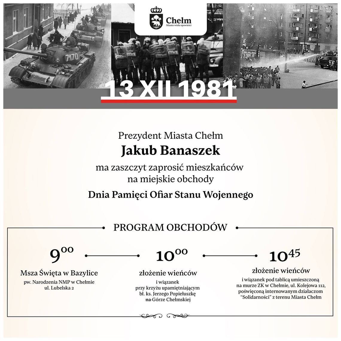 Wiadomości lokalne. Jutro chełmskie obchody 44. Dnia Pamięci Ofiar Stanu Wojennego Wiadomości lokalne. Jutro chełmskie obchody 44. Dnia Pamięci Ofiar Stanu Wojennego