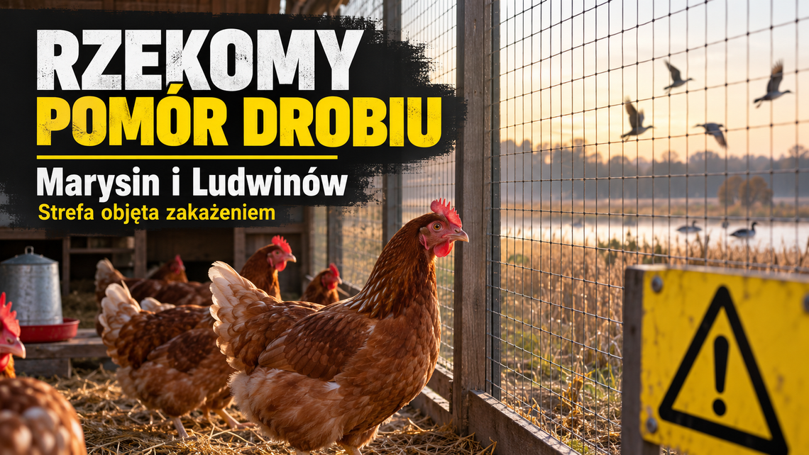 Wiadomości lokalne. Rzekomy pomór drobiu. Marysin i Ludwinów objęte strefą zakażenia Grafika ilustracyjna przygotowana z wykorzystaniem AI