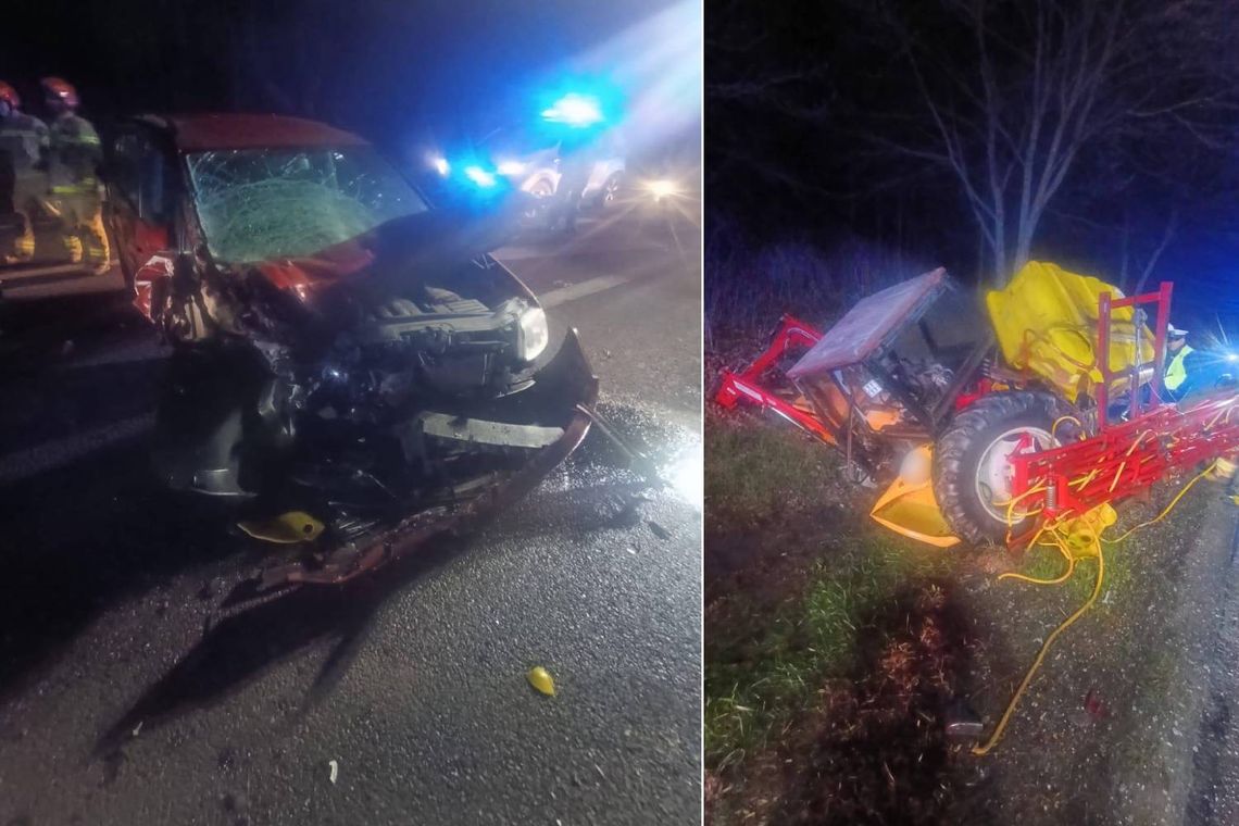 Wypadek w Łopienniku Górnym. Ciągnik zderzył się z osobówką. Ruch utrudniony [ZDJĘCIA]