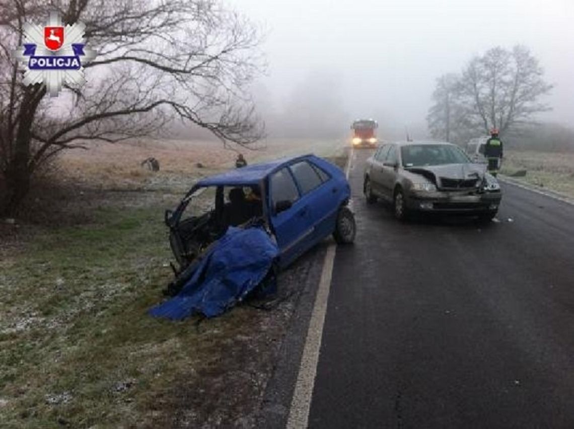 Wypadek we mgle - 4 osoby ranne, winny kierowca bez uprawnień
